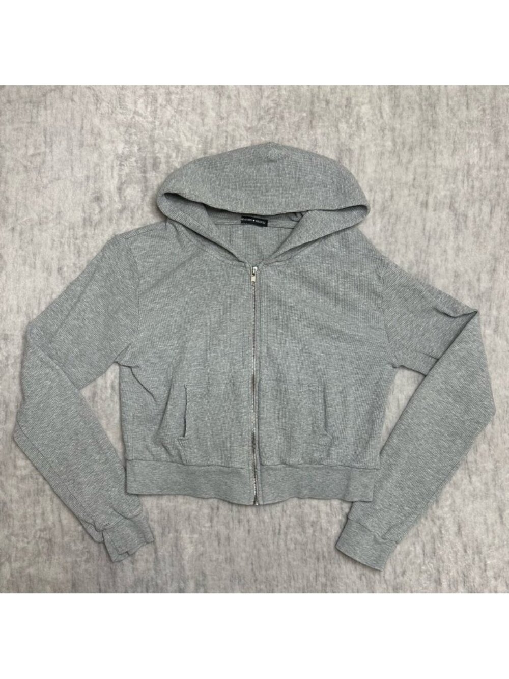 Brandy Melville Waffle Zip Up Hoodie - Grey